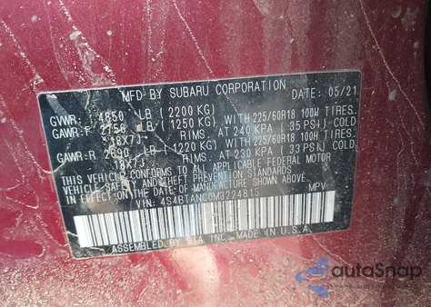 2021 Subaru Outback Limited z USA, uszkodzony, nr VIN 4S4BTANC0M3224815